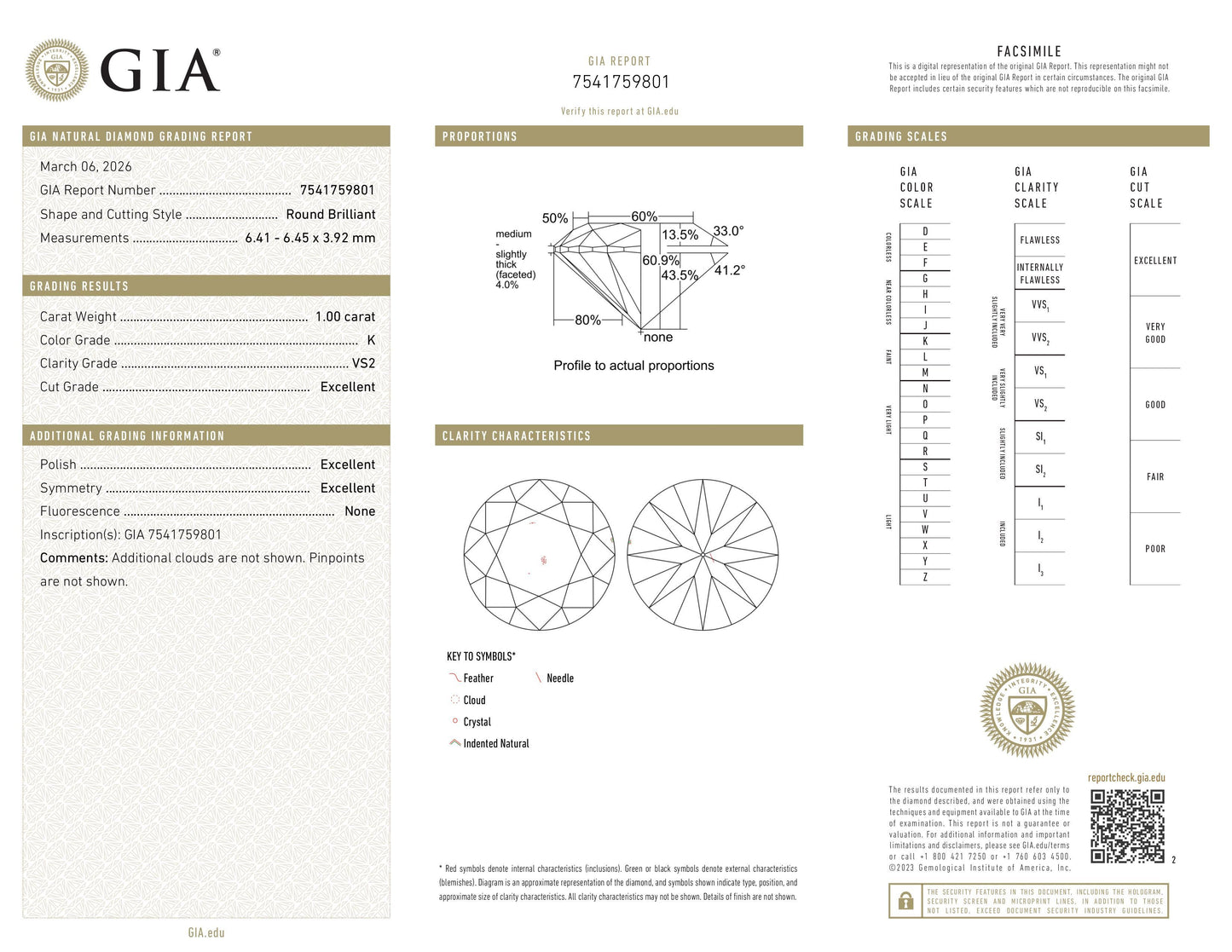 Natürlicher Diamant 1.00 ct Rund Brillant GIA Zertifikat K/VS2